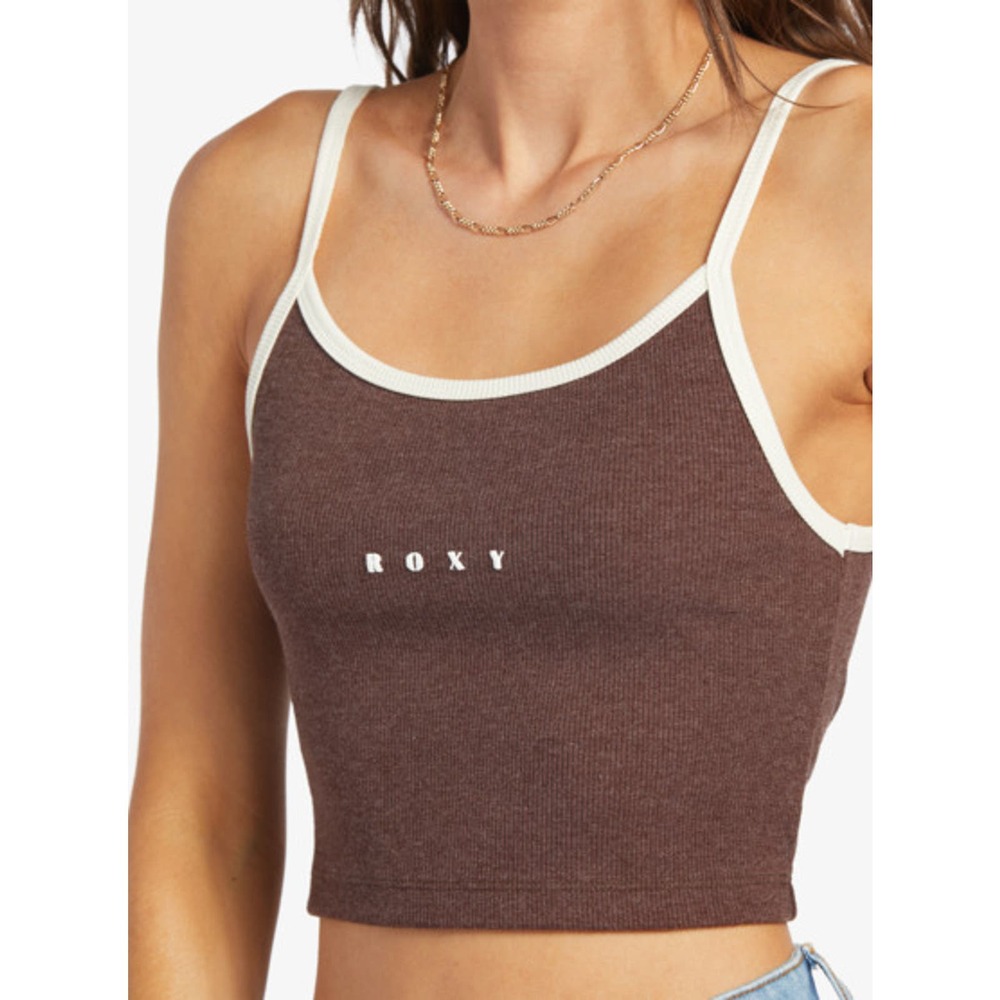 Roxy Women's Roxify Embroidered Logo Cropped Ribbed Tank Top Tee T-Shirt